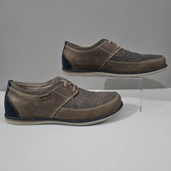 Ahnu Parkside Casual Oxford Shoe Mens 11.5 Brown Gray Blue Suede Canvas Lace Up
